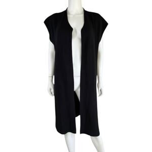 Eileen Fisher Blk Organic Linen & Cotton Womens size Petite Medium Open Cardigan